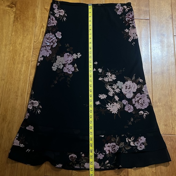 Vintage Zero Zero Y2K Floral Black Midi Skirt Size L 90’’s Whimsigoth Grunge - Picture 8 of 10